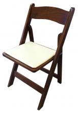 Fruitwood Folding Chair with Tan Cushion